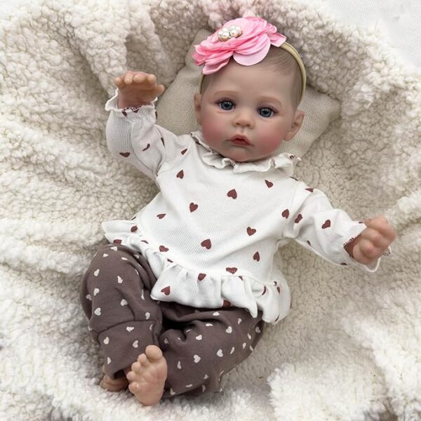 18-inch realistic newborn baby girl doll Mia with soft body, hand-painted features, and lifelike facial expression.